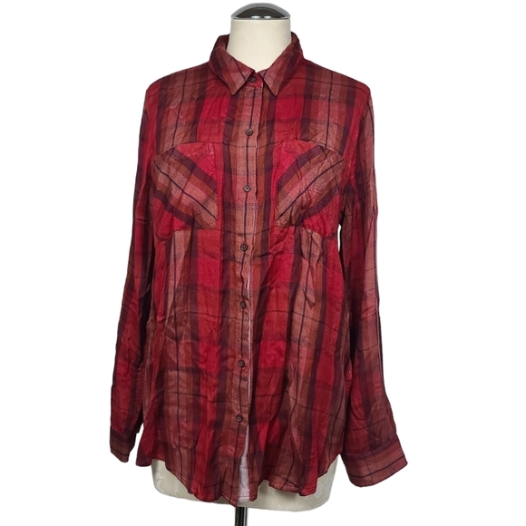 Lucky Brand Tops - Lucky Brand Plaid Red Long Sleeves Button Down Shirt L